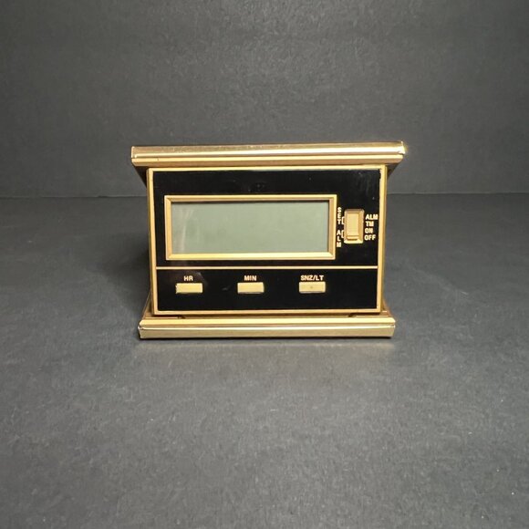 Vintage Howard Miller #621-294 Gold & Black Travel Alarm Clock Calculator - Picture 4 of 5